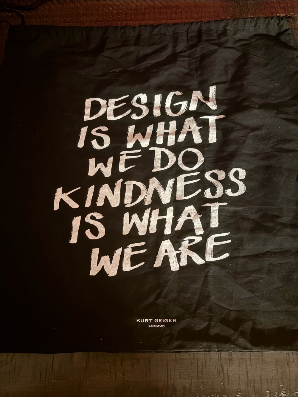 Kurt Geiger Black 'Design Is What We Do' Dust Bag 21x20” Brand New